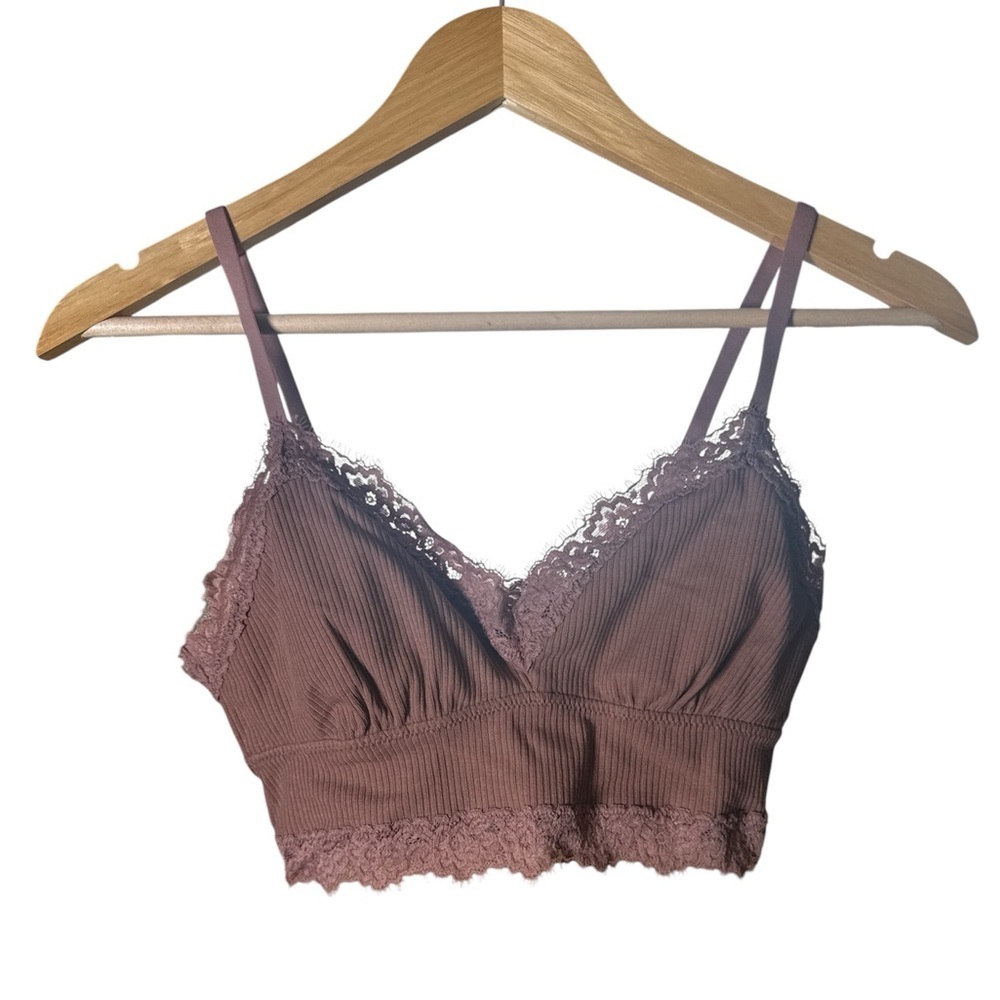 aerie Ribbed Lace-Trim Bralette - Mauve
